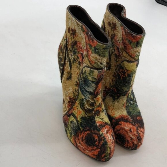 Dolce & Gabbana floral tapestry  jacquard yellow red heeled ankle boots 37 - Picture 12 of 16